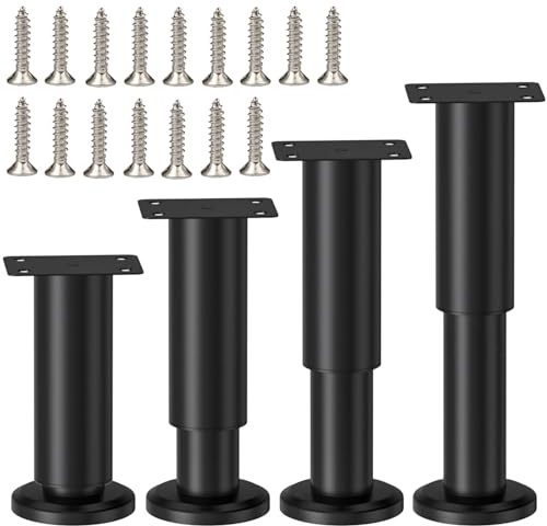 LCOUACEO Möbelfuße Verstellbar, 4 Stück Verstellbare Möbelfüße 12-18,5cm | Metall Schwarz Möbelfüße Einstellbar Stützfüße Für Möbel Standfüße für Sofa Schrank Bett