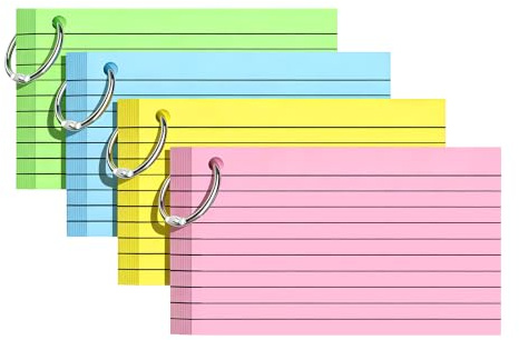 MIUTME 300PCS Flash Cards with Ring,3x5 Inches Colored Index Cards, Lined on Both Side Notecards Ruled Study Card Flashcards Heavy Note Cards for Studying,School, College (4 Colors)