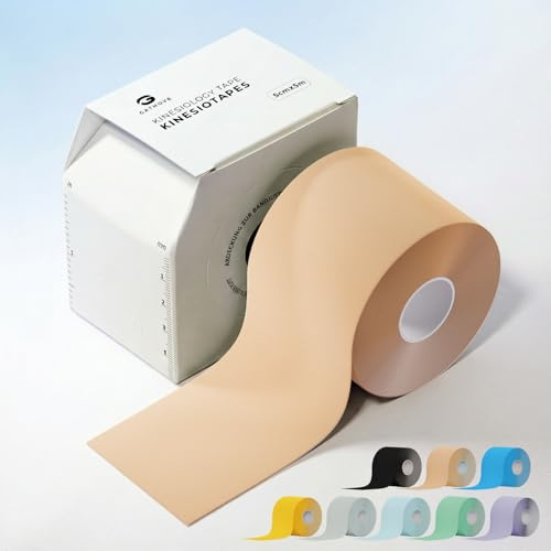 Kinesiotapes 3 Rollen Beige 5cm × 5m mit praktischer Aufbewahrungsbox | Schulter, Knöchel, Ellbogen, Handgelenk, 5cm × 5m, mit praktischer Aufbewahrungsbox