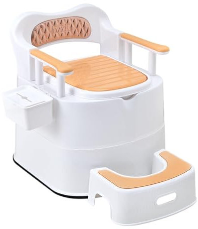 PLMNBQWE Chaise de Toilette Portable avec Repose-Pieds, Chaise de Chevet légère pour Personnes âgées et handicapées, Toilettes Mobiles Pliables pour intérieur et extérieur H