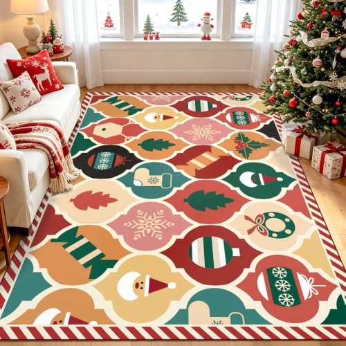TUKDAK Bunt Weihnachtsteppich Groß 120x180cm Waschbar rutschfest Vintage | Kariert Teppich Weihnachten, Teppich Wohnzimmer, Kurzflor Weihnachten Teppiche für Schlafzimmer Küche Esszimmer Kinderzimmer