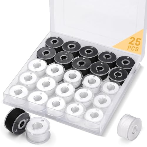 25 Pcs Bobbin Thread Sewing Bobbins Black White Sewing Machine Thread | Sewing Machine Bobbins, Prewound Bobbins Sewing Thread for Sewing Machine for Handheld Sewing Machine, Embroidery Machine