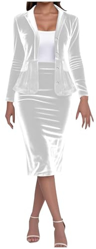 Damen Anzug Elegant 2 teilig Samt Rock Anzug Set Casual Outfits für Arbeit Business Kostüm Frauen Festlich Blazer Bleistiftrock Anzug Set Jacke Sommerjacke Jumpsuit Hosenanzüge Hosenanzug