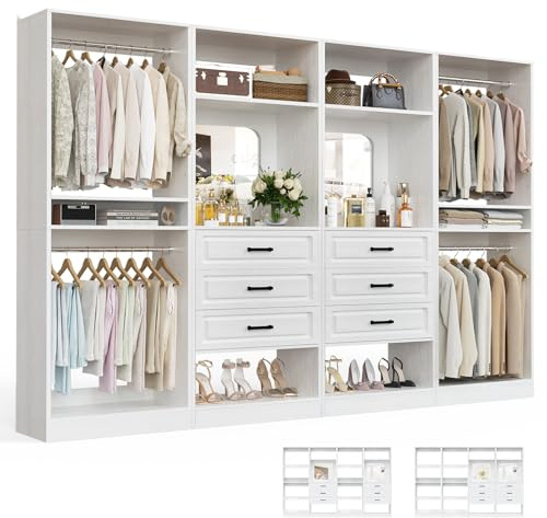 Unikito Closet System, 100 Closet Organizer with Drawers & Mirrors, White