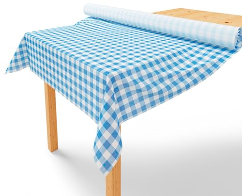LILENO HOME Tischdeckenrolle 1,10 x 25 m - Tischdecke Karo Blau aus Vlies | Stoffähnlich, abwaschbare Tischdecke als Rolle, Meterware Tischtuchrolle - Einweg Papiertischdecke Rolle Alternative