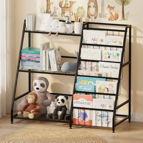 Kids Bookshelf,Freestanding Childrens Bookcase Toy Storage Organizer,3 Tier Kids Bookcase with 5 Book Storage Shelves,Book Shelf Display Rack for Children's Room,School,Kids Room,Nursery,Bedroom