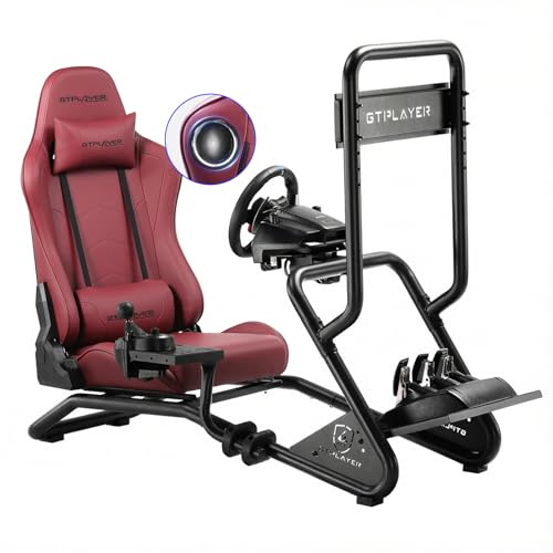 GTPLAYER Racing Simulator Cockpit with Seat, Sim Racing Cockpit with 3D Stereo Speakers, Monitor Holder, Adjustable Steering Wheel Mount, Gear Shift Holder and Pedals Multi-function Adjustable