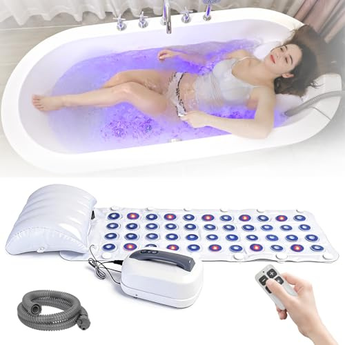 Idromassaggio per Vasca da Bagno, Tappetino Idromassaggio Tappetino SPA ad Aria con Illuminazione LED Multicolore 6 Livelli di Intensità 93 Ugelli e Cuscino Accessorio per Spa Domestica