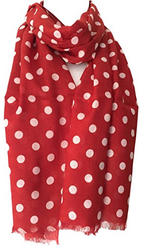 Purple Possum® Roter gepunkteter Schal, weiß gepunktet, Damen-Baumwoll-Mischgewebe, gepunktet, Fair-Trade-Schal, Rot, Weiß, Scharlachrot, Rubin, 42