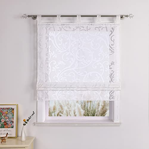 1er Pack Voile Raffrollo transparent Ausbrenner Gardine mit Schlaufen BxH 100x140cm Weiß