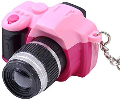 Brussels08 1Pc Creative Mini DSLR Camera Charm Key Chain with Sound and Light LED Flashlight, Novelry Keychains Keyrings LED Lighting Voice Pendant Gift Decor for Kids Adults Pink