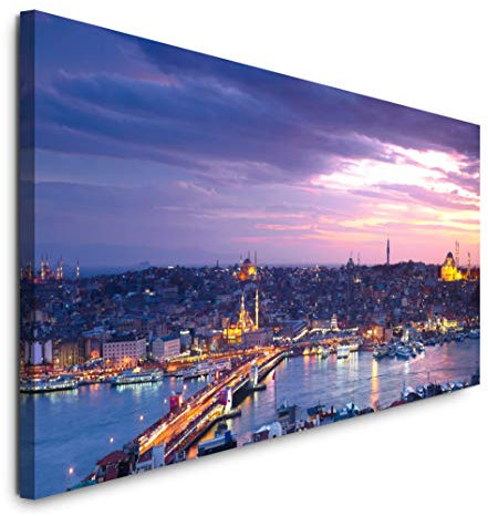 Paul Sinus Art GmbH Istanbul Sonnenuntergang 120x 50cm Panorama Leinwand Bild XXL Format Wandbilder Wohnzimmer Wohnung Deko Kunstdrucke
