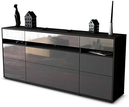 Stil.Zeit Sideboard Giada, Korpus anthrazit matt, Front Hochglanz Graphit (180x79x35cm) Push-to-Open Technik & Leichtlaufschienen