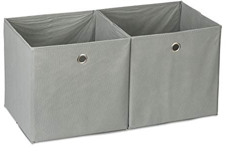 Relaxdays Box Set of 2, Shelf Storage Basket, Square Bins 30x30x30 cm, Grey, fabric, Gray, 30 x 30 x 30 cm