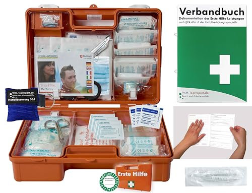 Verbandskoffer/Verbandskasten (M) Typ N - Erste Hilfe nach aktueller DIN 13157 für Betriebe -DSGVO- INKL. PERFORIERTEM VERBANDBUCH + Notfallbeatmungshilfe