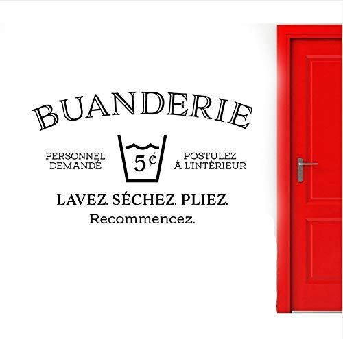 Adesivo Murale Francese Per Lavanderia Lavanderia Decorazione Lavaggio A Secco Ripeti Segno Porta Adesivo Rimovibile 42X25Cm