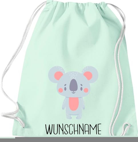 Kleckerliese Kinder Turnbeutel Schule Kindergarten Rucksack Tasche Tiermotiv personalisiert Name Tiere Koala Koalabär, pastellmint