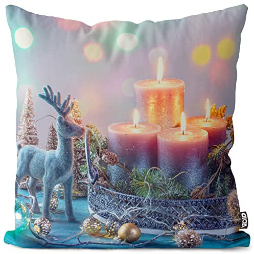 VOID Adventskranz Rentier Kissenbezug Kissenhülle Sofakissen Kissen Deko Weihnachten Winter Weihnachtsdeko, Kissen Größe:80 x 80 cm