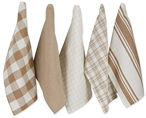 DII Large Woven Cotton Dishtowel/Tea Towel Set, Stone, 18x28