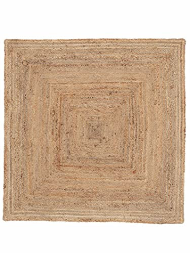 carpetfine Juteteppich Nele Beige handgewebt aus Jute 160x160 cm | Quadratischer Naturfaserteppich im Boho Style für Wohnzimmer, Küche und im Flur