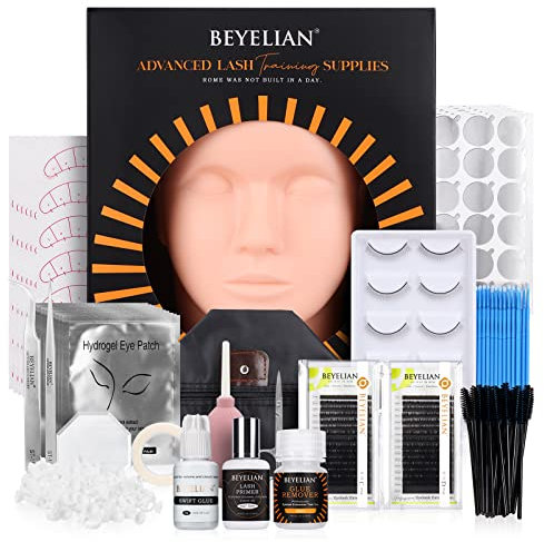 BEYELIAN Eyelash Extension Kit, with Mannequin Head Lash Practice Exercise Set, Professional Flat Mannequin Head False Eyelash Grafting Training Tool Kit for Eye Lashes Graft