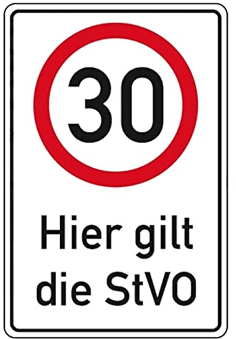 Aufkleber Geschwindigkeit Hinweis 30 km/h, Hier Gilt die StVO Verkehr Schild Folie selbstklebend | Größe wählbar Made in Germany, Größe: 45x30 cm