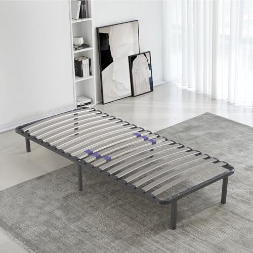 SAMPUR - Sommier Essentiel 90x190 cm | Résistant et Confortable | Pieds Inclus | Lattes réglables | Cadre métal laqué époxy | Montage Rapide et Facile