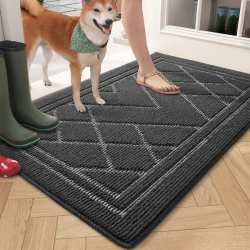 Color G Dirt Trapper Door Mat, 45 x 80 cm, Front Door Mat for Indoor and Outdoor, Machine Washable Floor Mat, Heavy Duty Non-Slip Entrance Rug, Super Absorbent Door Mat Carpet (Dark Grey)