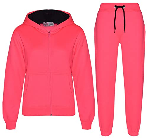 A2Z 4 Kids Plain Tracksuit Contrast - T.S Contrast Trim Neon Pink Black 5-6.