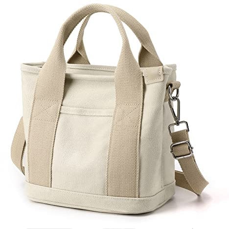 Canvas Tote Bag Mini Handtasche Tote Geldbörse mit Reißverschluss Frauen Leinwand Crossbody Tasche Geldbörse Top Griff Satchel Handtaschen, Beige, 9x8.3x5.9in