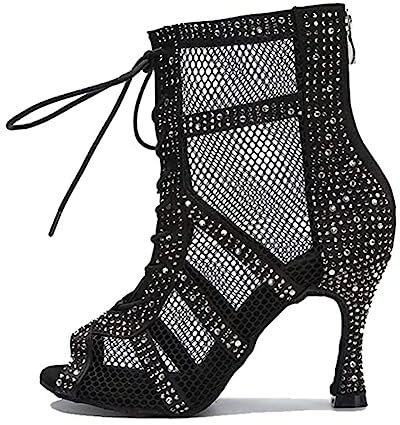 AOQUNFS Stivali da Ballo Latino Americano Donna Strass Tacco Stivaletti de Salsa Tango Bachata Samba Pratica e Performance,L446-Nero-DZ-8.5,EU42