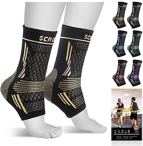 Scrodcat Kupfer Sprunggelenkbandage, 2 Stück,Knöchel Unterstützung Kompressionshülse Für Plantar Fasciitis, Verstauchte Knöchel, Achillessehne, Schmerzlinderung, Erholung, Laufen, Sport
