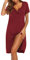 Ekouaer Womens Nightdress Short Sleeve Nightshirt Button Down Nightgown Sleepwear Summer Sleepshirts, Wine Red Medium