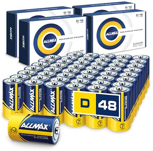 Allmax D Maximum Power Alkaline Batteries (Pack of 48) - Ultra Durable, 7 Year Shelf Life, Leak-proof Design, 1.5 V