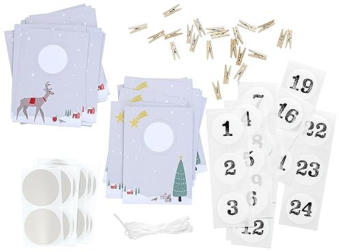 Mimi und Anton RUBBEL Adventskalender zum Rubbeln | Bastelset 97 Teile | Zeit statt Zeug | Reh, Weihnachstsbaum,Tannenbaum | Gutschein-Kalender im Nordic Stil