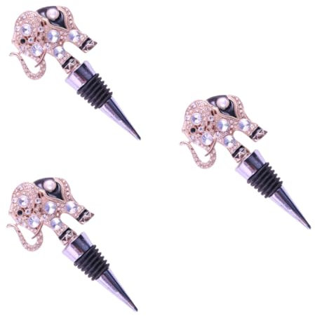 HOMSFOU 3 Pcs Unique Rhinestone Elephant Wine Bottle Stopper Alloy Wine Cork Reusable for Preservation