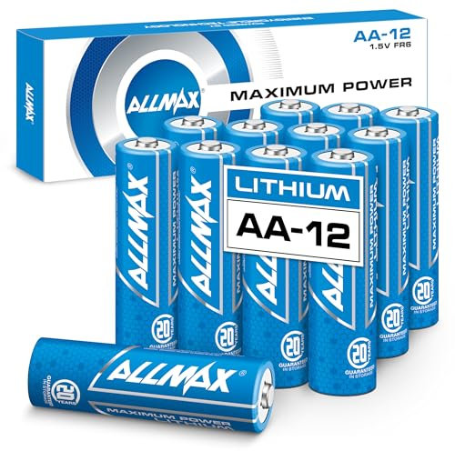 Batterie Allmax AA al litio Maximum Power (12 Pezzi) – Lunga durata, a prova di perdite, conservazione fino a 20 anni – Perfette per telecamere di sicurezza blink – 1.5V