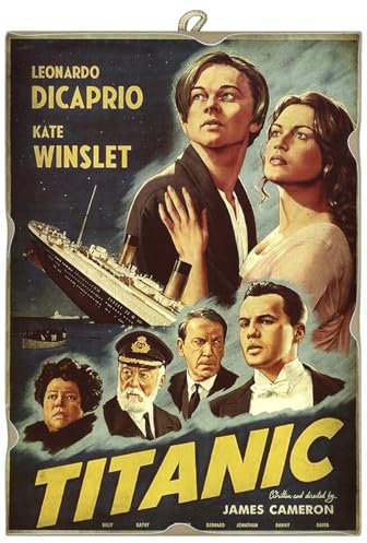 KUSTOM ART Wandbild im Vintage-Stil, Serie Plakate, berühmte Filme, Titanic, Druck auf Holz, 25 x 18 cm.