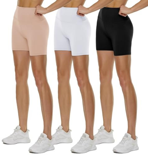 TNNZEET 3er Pack Radlerhose Damen High Waist Sommer Shorts Blickdicht Kurze Sporthose Leggings Hotpants Unter Kleider für Sport Yoga(Schwarz/Weiß/Beige, XXL)