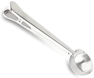 Coffee Scoop Spoon Long Handle Coffee Spoon with Bag Clip for Coffee, Tea, and Spices Silver