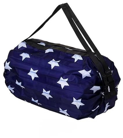 GIMIRO Bolsa Plegable Multifuncional de Viaje, Mochila de Lona, Bolso de Hombro, Gran Capacidad para Compras y Deporte, Azul Marino/Estrella Blanca