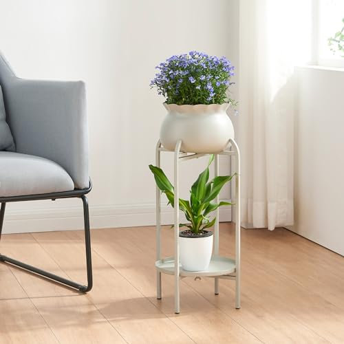 [en.casa] Porte-Plantes Style Intemporel avec Cache-Pot Support de Plantes pour Intérieur Étagère à Fleurs pour Salon Chambre Métal 81 x 40 x 40 cm Beige