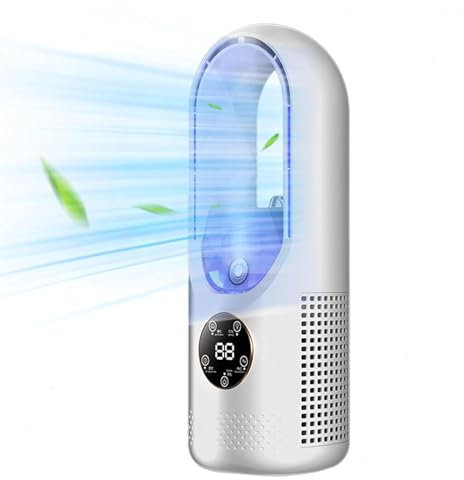 XINYUNXIN Ventilateur USB multifonction sans pale, ventilateur de refroidissement à 6 vitesses avec minuterie, ventilateur vertical sans pale avec affichage LED, faible bruit, portable (Blanc)