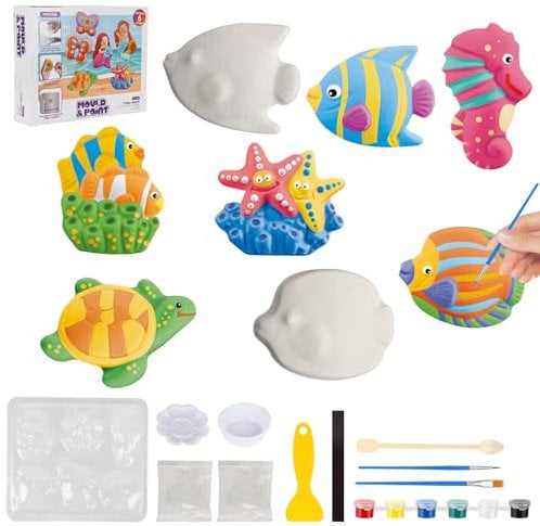 YAOZUP Figuras para Pintar, Juego Manualidades de Yeso, Figuras para Pintar Niños, Escayola Manualidades Figuras Escayola, Figuras de Escayola para Escayola y Pintura (animales marinos)