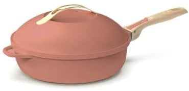 COOKUT - La Fabuleuse poêle 8 en 1 - PETIT MODELE 24 cm – Un seul ustensile qui remplace poêle, casserole, sauteuse, cocotte - 2 poignées amovibles, panier vapeur/friture, spatule en bois - PIVOINE