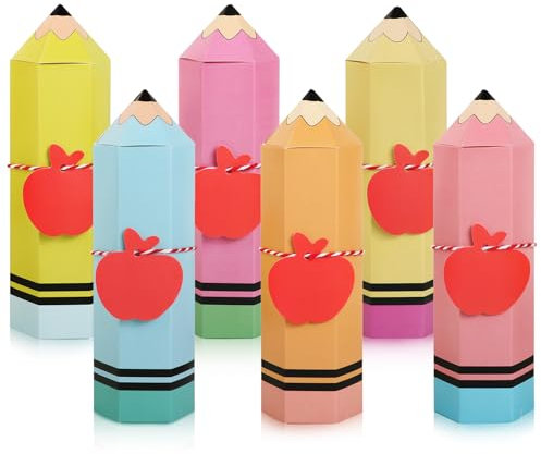 BOOMTOP 12pcs Schultüte Geschwistertüte Faltbare Zuckertüte Klein 19,5cm in Bleistiftform Kleine Leere Geschwister Schultüte Geschenk zur Einschulung Schulanfang für Jungen Mädchen mit Schnur Schild