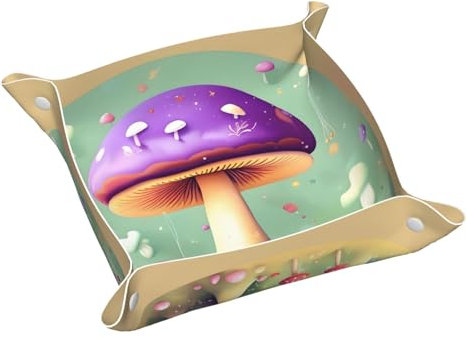 Vassoio portaoggetti in pelle con motivo a funghi, impermeabile e facile da pulire per chiavi, orologi, trucchi e altri piccoli oggetti, colore viola