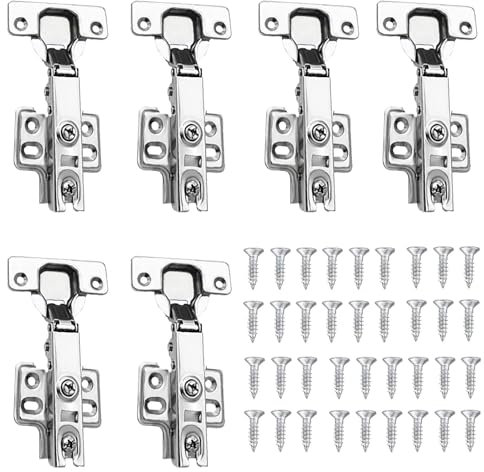 6pcs Cupboard Hinges and 36 Screws, Kitchen Cupboard Hinges, Cabinet Hinges, Kitchen Cabinet Hinges, Cupboard Door Hinges, for Kitchen Cabinet, Wardrobe Door, Bathroom Cabinet Hinges