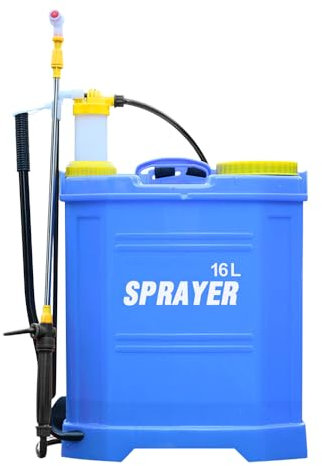 Pulverizador manual de 16 litros con manguera para herramientas agrícolas, pulverizador manual con boquilla ajustable para jardinería, fertilización y limpieza (azul)