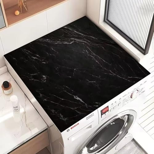 Highdi Marmo Tappetino Antiscivolo Copri Lavatrice Coperchio Antipolvere per Lavatrice Asciugatrice Tappetino per Copertura Frigorifero Protezione Superiore (50x60cm,Nero)